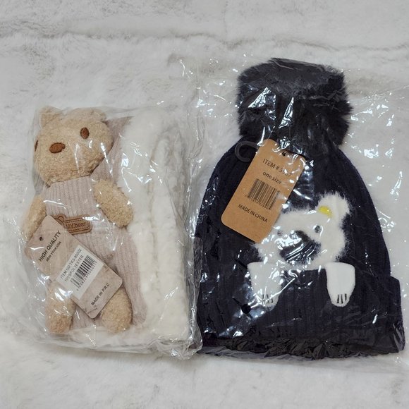 COPY - Scarve+Cap Navy/Beige Kids set, One Size - Picture 3 of 6